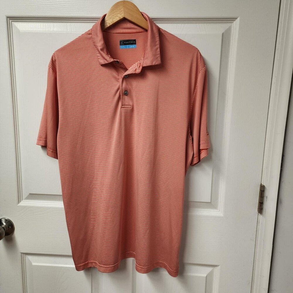 PGA Tour Golf Polo Size Men Large Orange Stripes Short Sleeve Lightweight Shirt